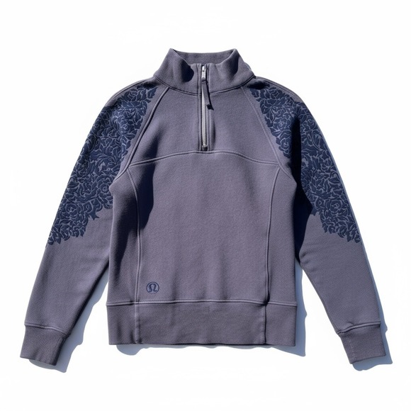 Lululemon Floral Flock Pullover‎ – Light Cotton Terry – Midnight Navy – Size 6 - Picture 3 of 11